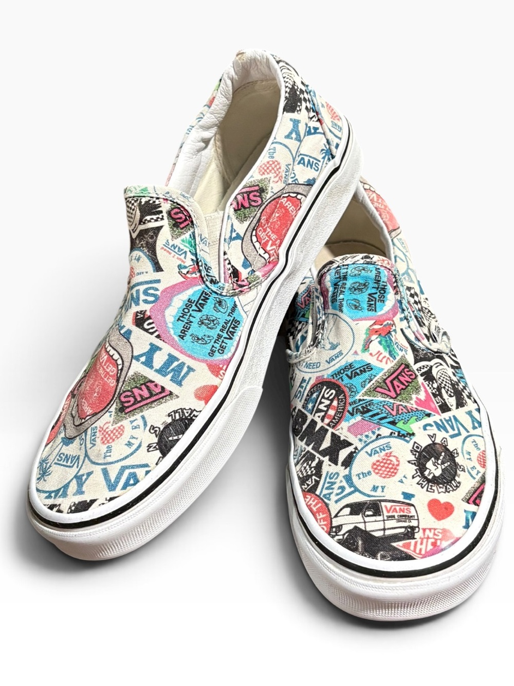 Vans Sticker Mash Up Retro Style Graphics Slip On Skateboard Shoes Size 9